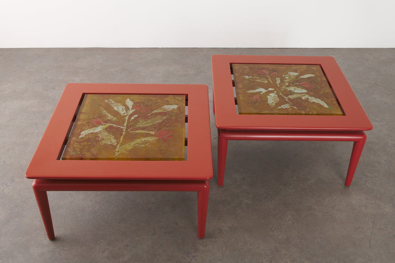 PAIR OF DUILIO (DUBE) BARNABE FOR FONTANA ARTE REVERSE PAINTED GLASS TABLES